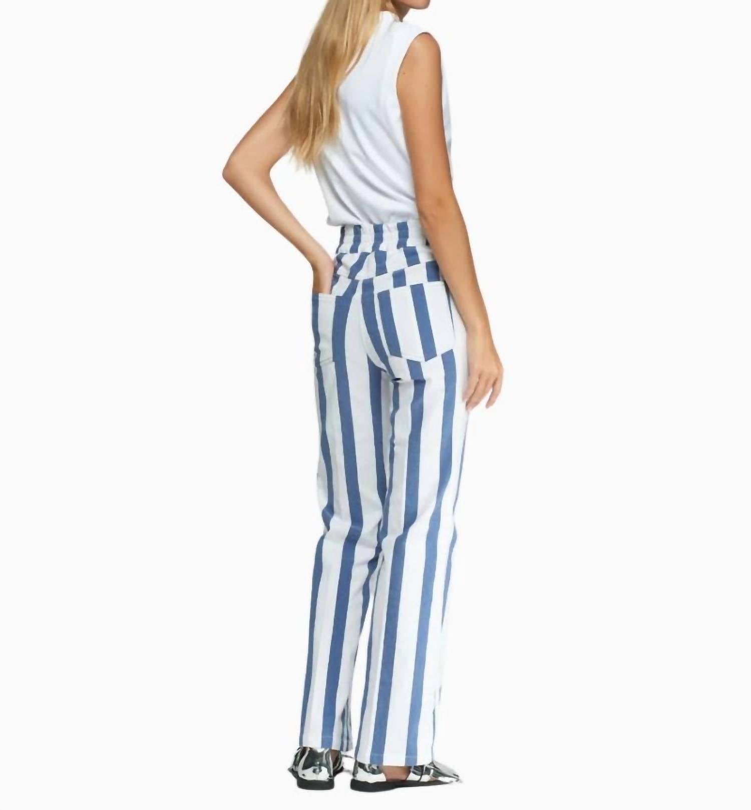 Vilagallo Striped Straight Trousers in blue white - women's pants - detail view