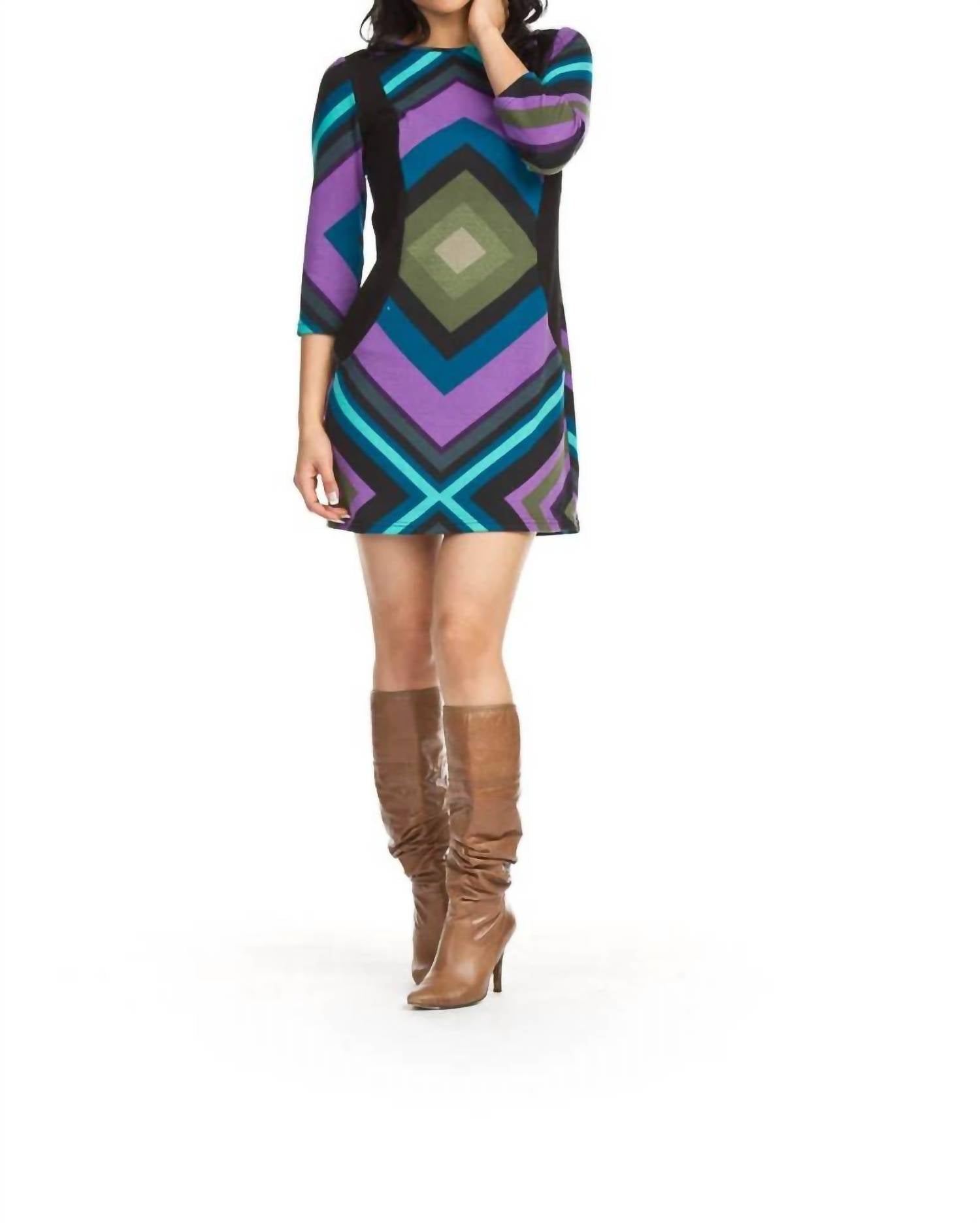 Papillon - Geo Print 3/4 Sleeve Bodycon Dress