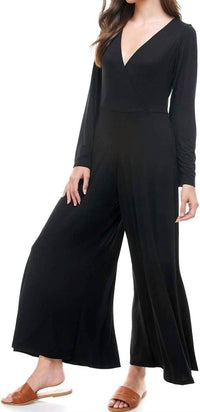 LOVING PEOPLE Deep V Neck Dressy Jumpsuit in black - women's pants - detail view