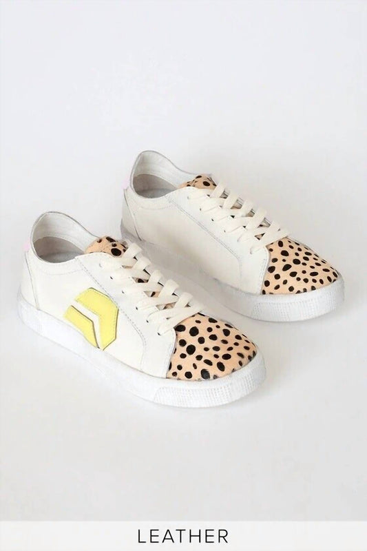 Dolce Vita - Women Leopard Rainbow White Leather Lace Up Sneakers