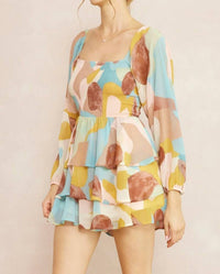 Entro - Printed Square Neck Tiered Romper