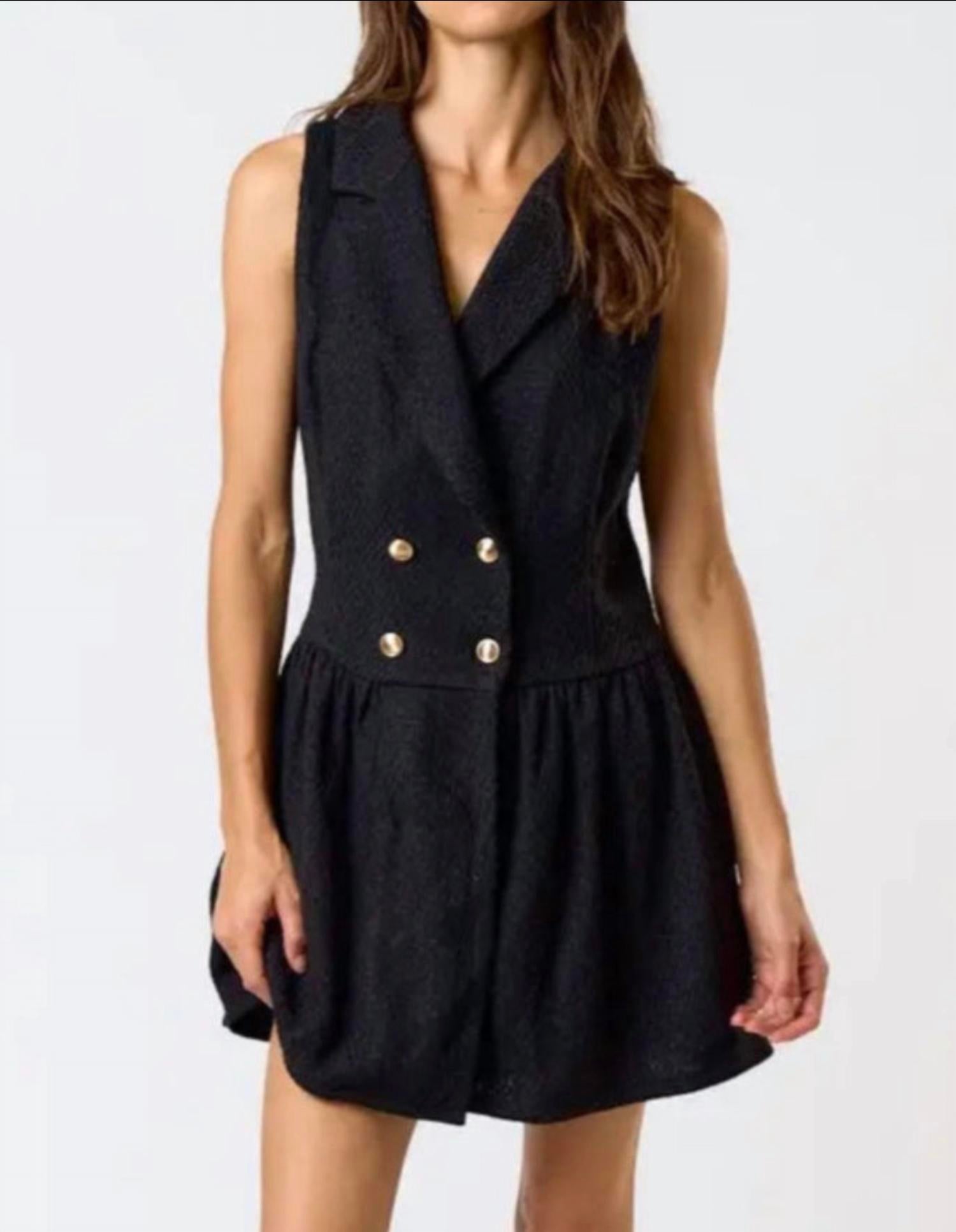 Lalavon - Tabitha Boucle Tweed Collared Button Mini Dress