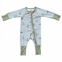 babysprouts Sled Dogs Long Sleeve Zip Romper in grey - kids' item - detail view