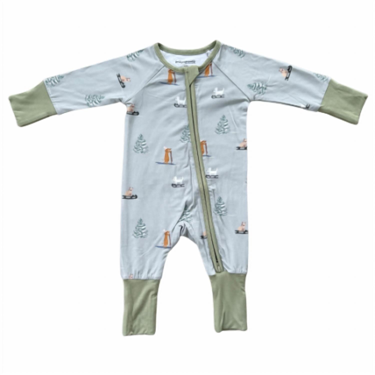 babysprouts Sled Dogs Long Sleeve Zip Romper in grey - kids' item - detail view