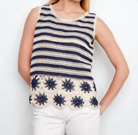Charlie B - Striped Sleeveless Floral Hem Crochet Top