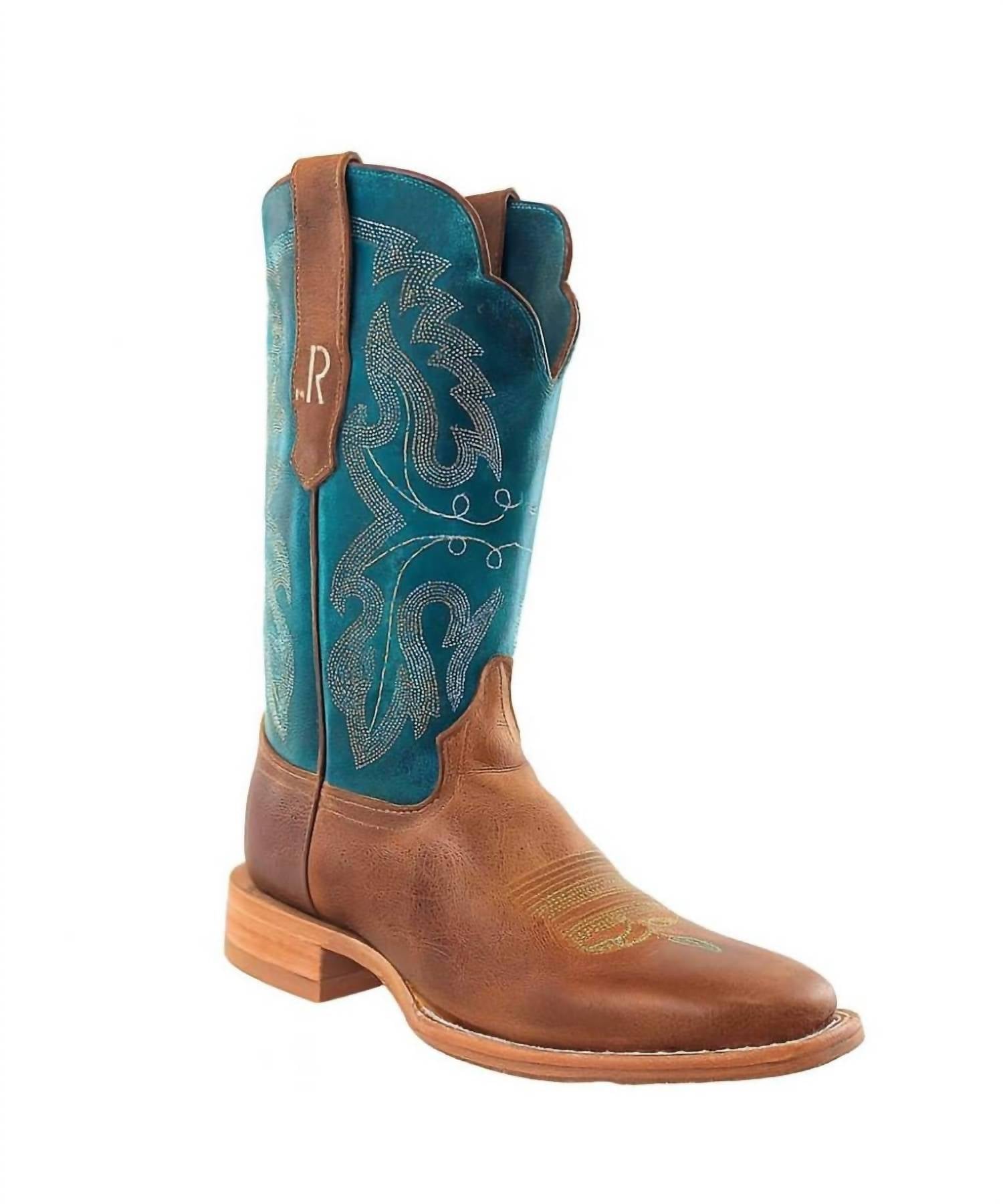 R Watson Boots Women's Honey Cowhide Boots in brown turquoise - women's shoe