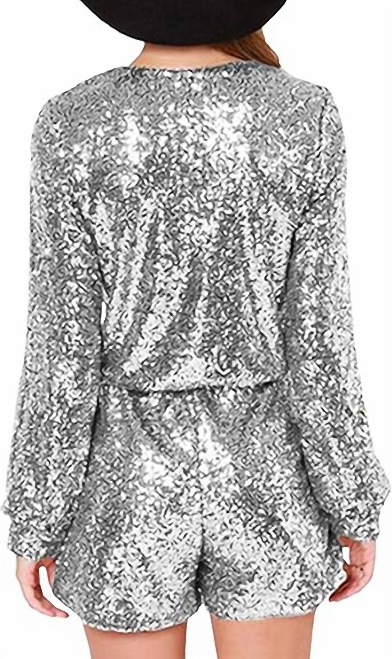 Haoduoyi Sequin V Neck Romper in silver - women's pants - detail view