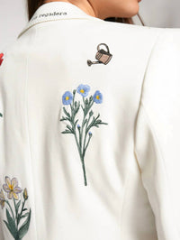 Vilagallo Embroidered Flowers Jacket in white - women's jacket - detail view