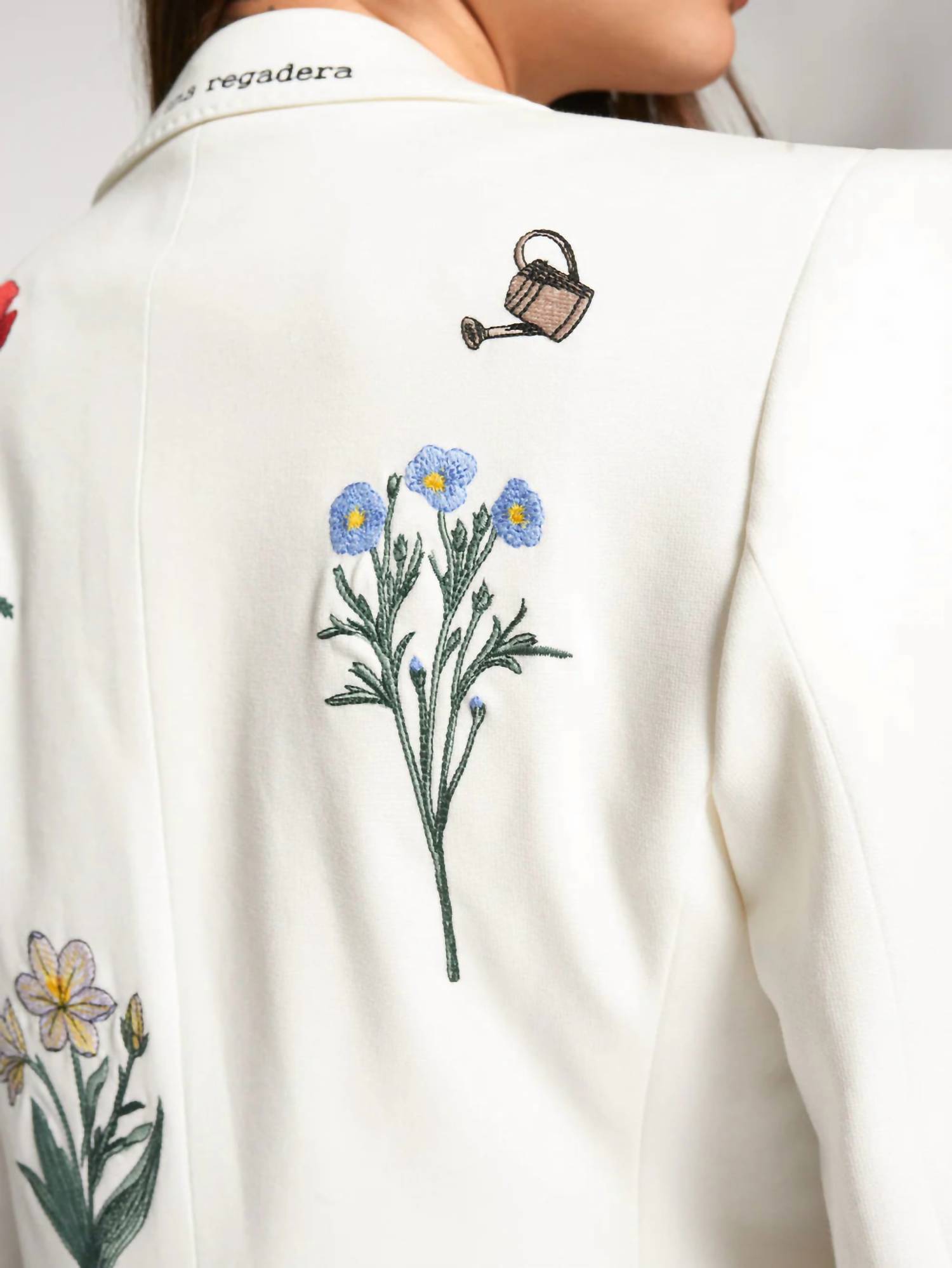 Vilagallo Embroidered Flowers Jacket in white - women's jacket - detail view