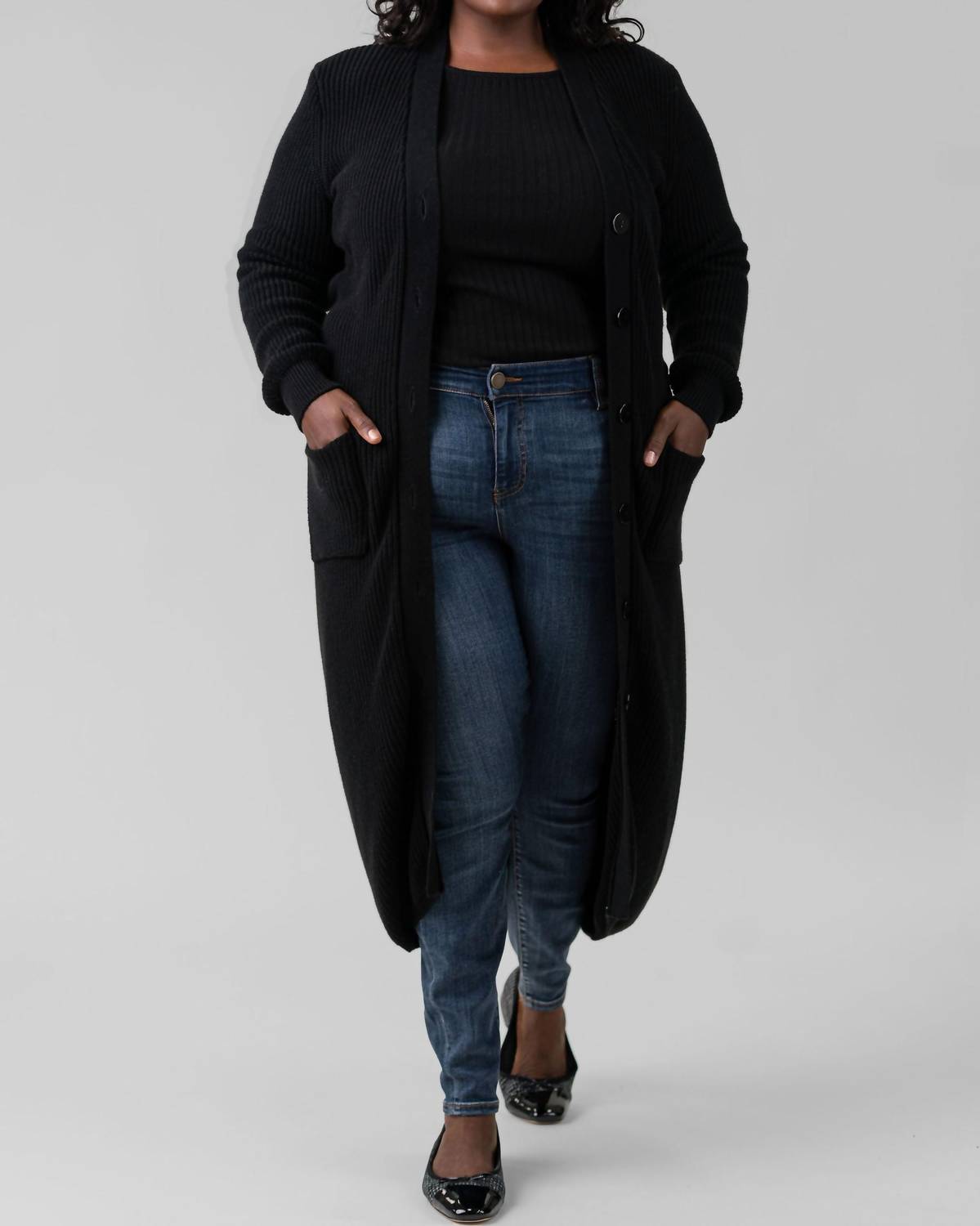 Minnie Rose - Belted Ribbed Long Cardigan - Plus