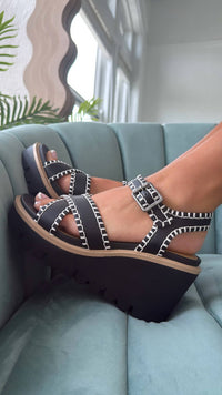 Mia - Women's Embroidered Ankle Strap Wedge Sandal