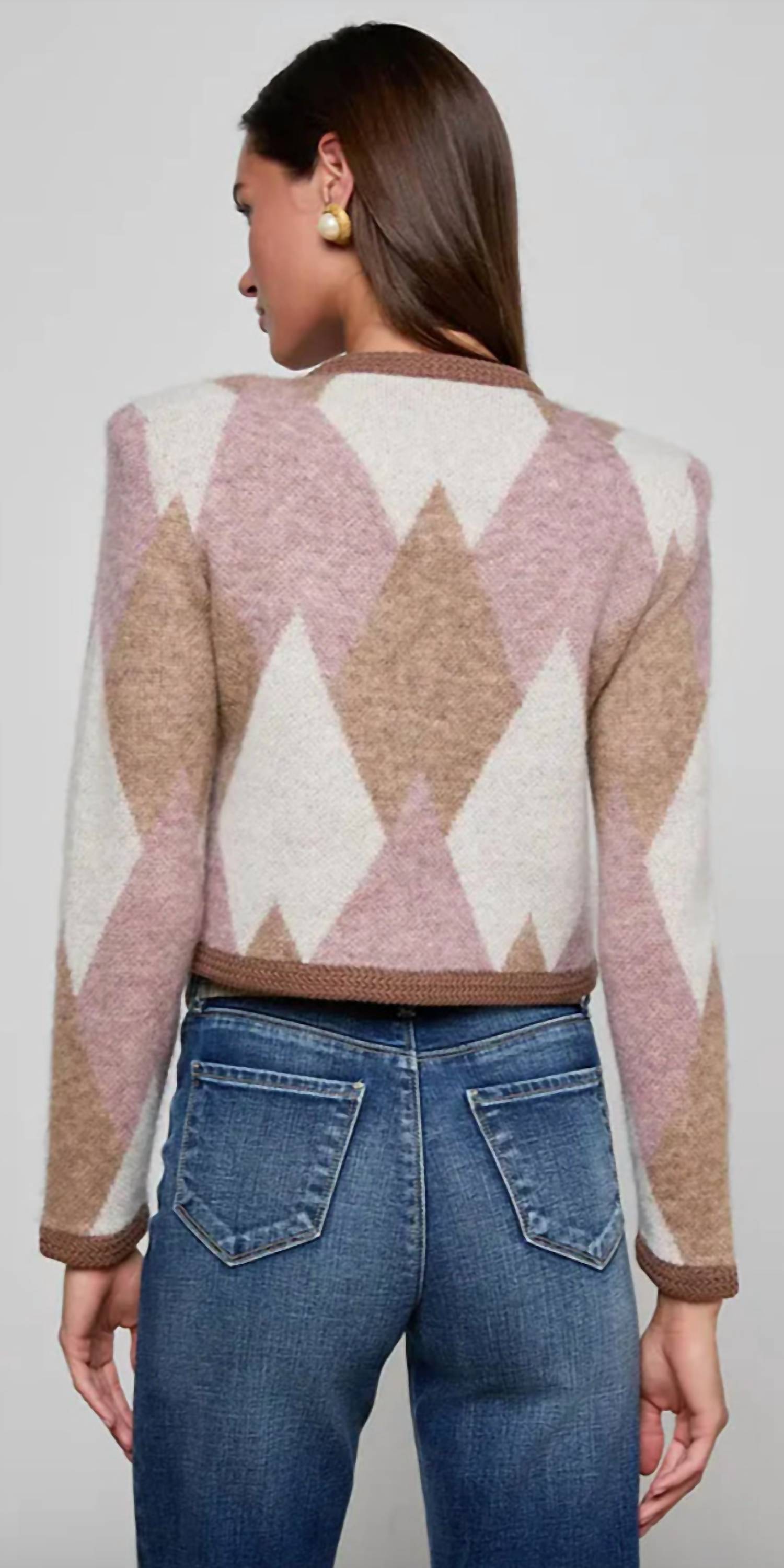 L'Agence Siobhan Cardigan in mauve multi - women's cardigan - detail view