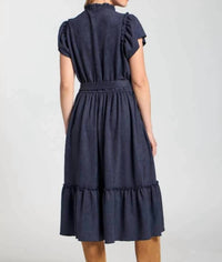 Apny - Vegan Suede Short Sleeve Dress With Smocked Sleeves