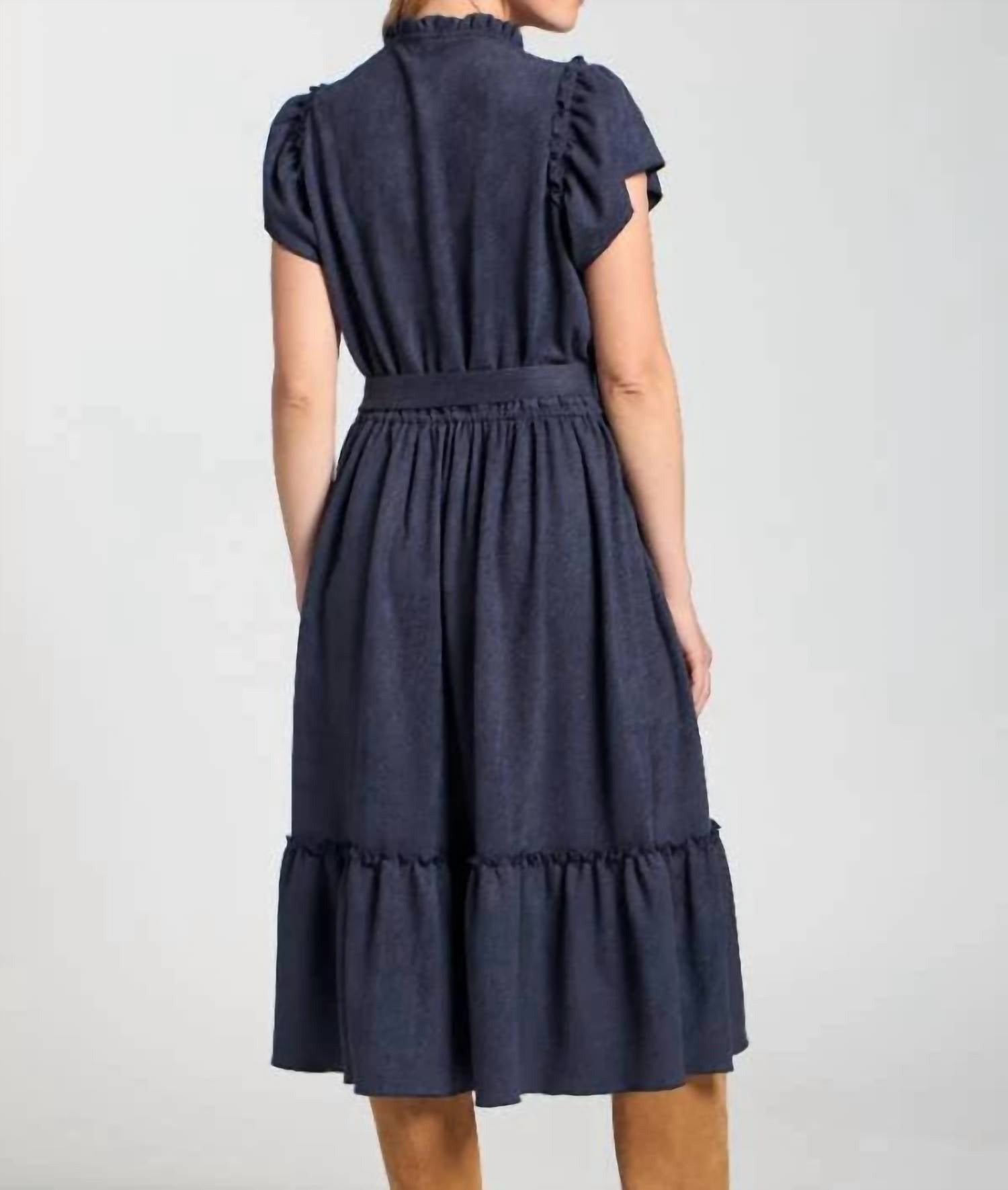 Apny - Vegan Suede Short Sleeve Dress With Smocked Sleeves