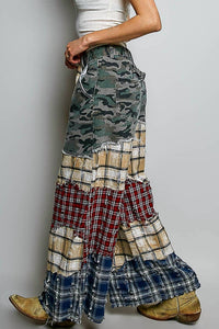 Pol - Asymmetrical Patchwork Buckle Back Detail Woven Pants