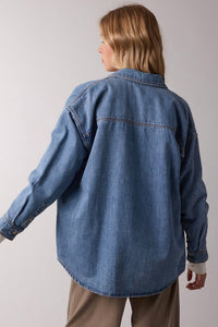 WISHLIST Washed Buttoned Up Shirt in medium denim - women's shirt - detail view