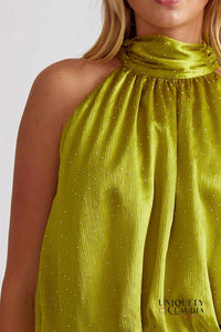 entro Carola Embellished Halter Top in martini olive - women's blouse - view 5