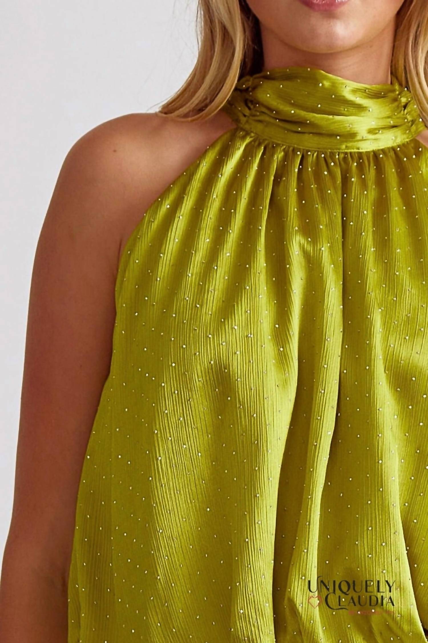 entro Carola Embellished Halter Top in martini olive - women's blouse - view 5