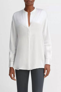 Vince - Silk Satin Band Collar Blouse