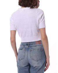 Minnie Rose - Pre-loved Cashmere Short Sleeve Cropped Center Cable Sweater