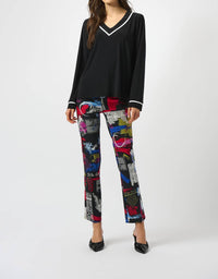 Joseph Ribkoff - V-neck Contrast Trim Straight Top