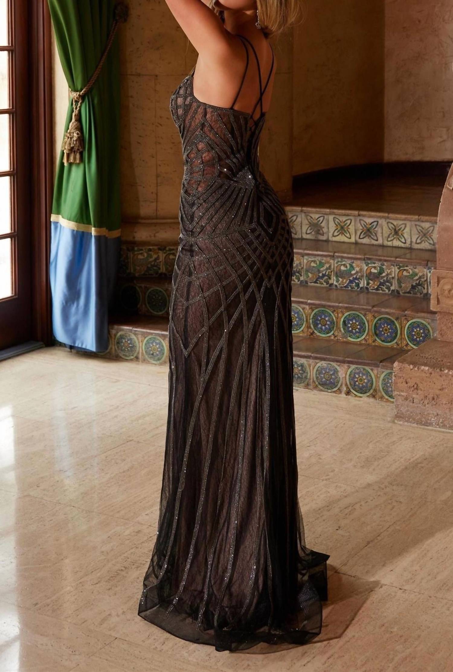 Nox Anabel - Beaded Lace Up Back Dress