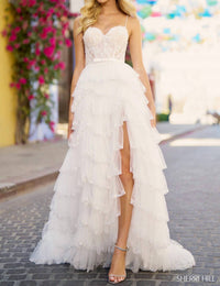 Sherri Hill Ruffle Skirt Sweetheart Neck Dress in ivory - women's dress