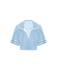 SIMKHAI Adley Cropped Polo in blue hydrangea multi - women's shirt - view 4