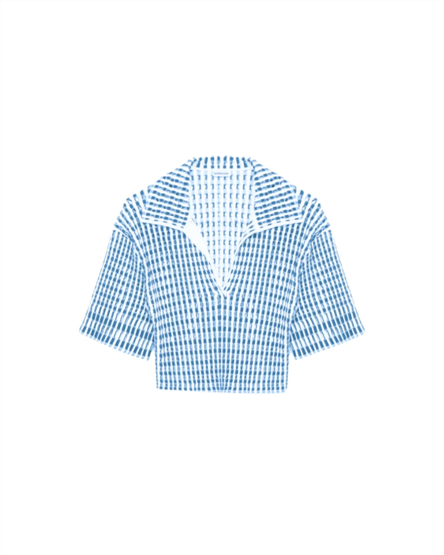SIMKHAI Adley Cropped Polo in blue hydrangea multi - women's shirt - view 4