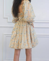Mable - Elodie Square Neck Floral Organza Babydoll Dress