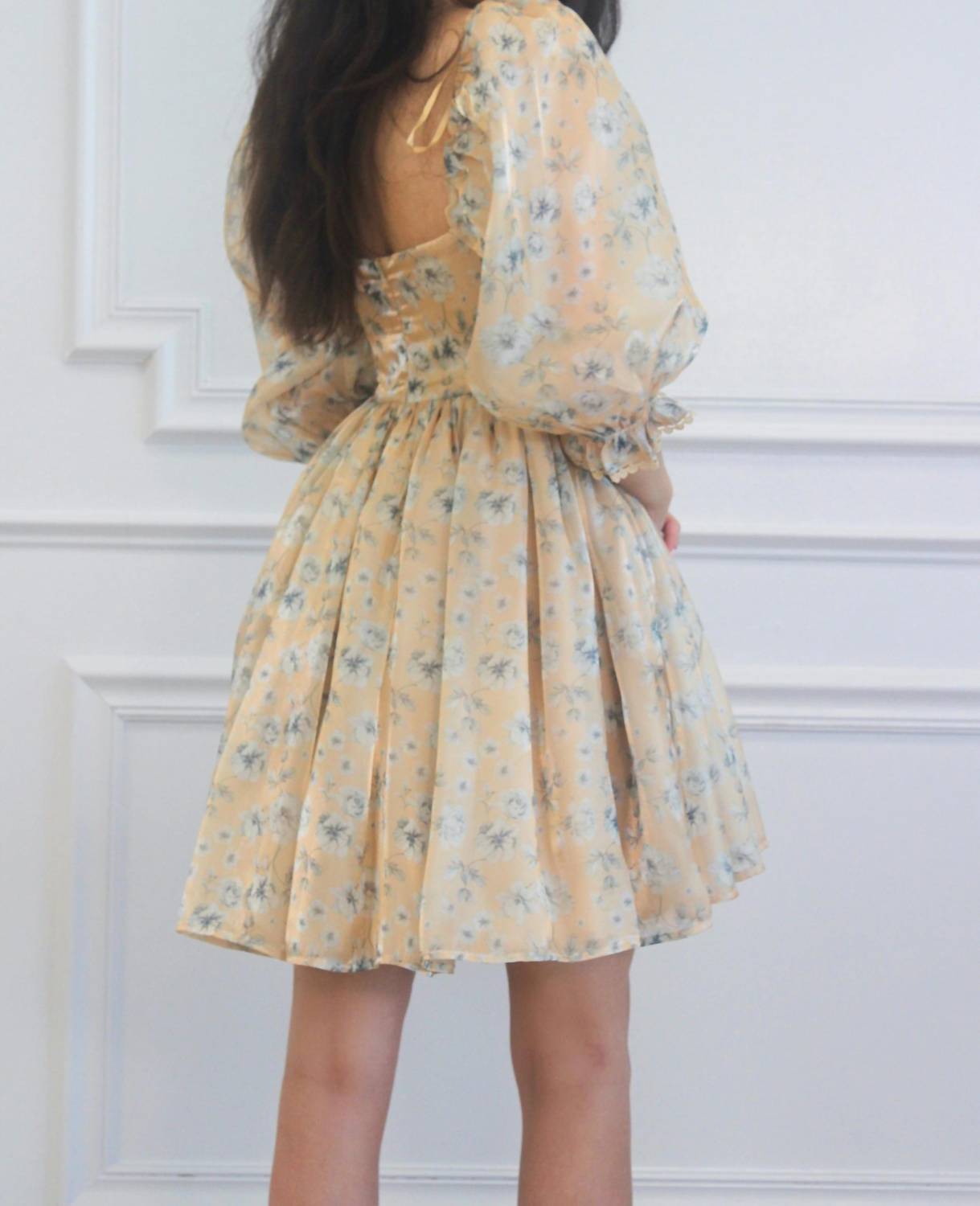 Mable - Elodie Square Neck Floral Organza Babydoll Dress
