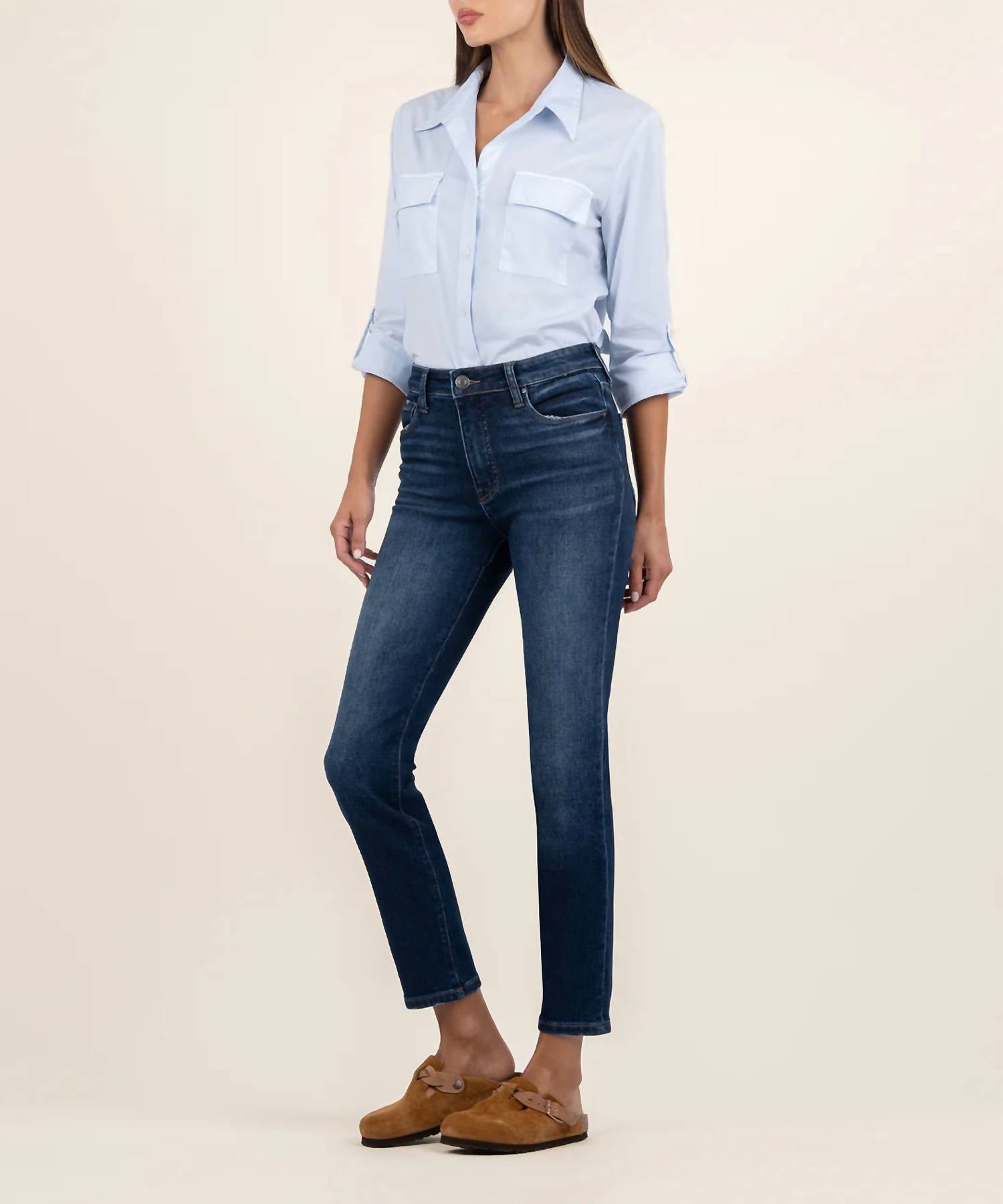 KUT FROM THE KLOTH Reese High Rise Fab Ab Ankle Straight Jean in enchantment - women's jeans - alternate view
