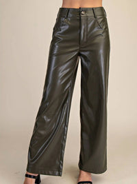 Glam - High Waist Wide Faux Leather Pants
