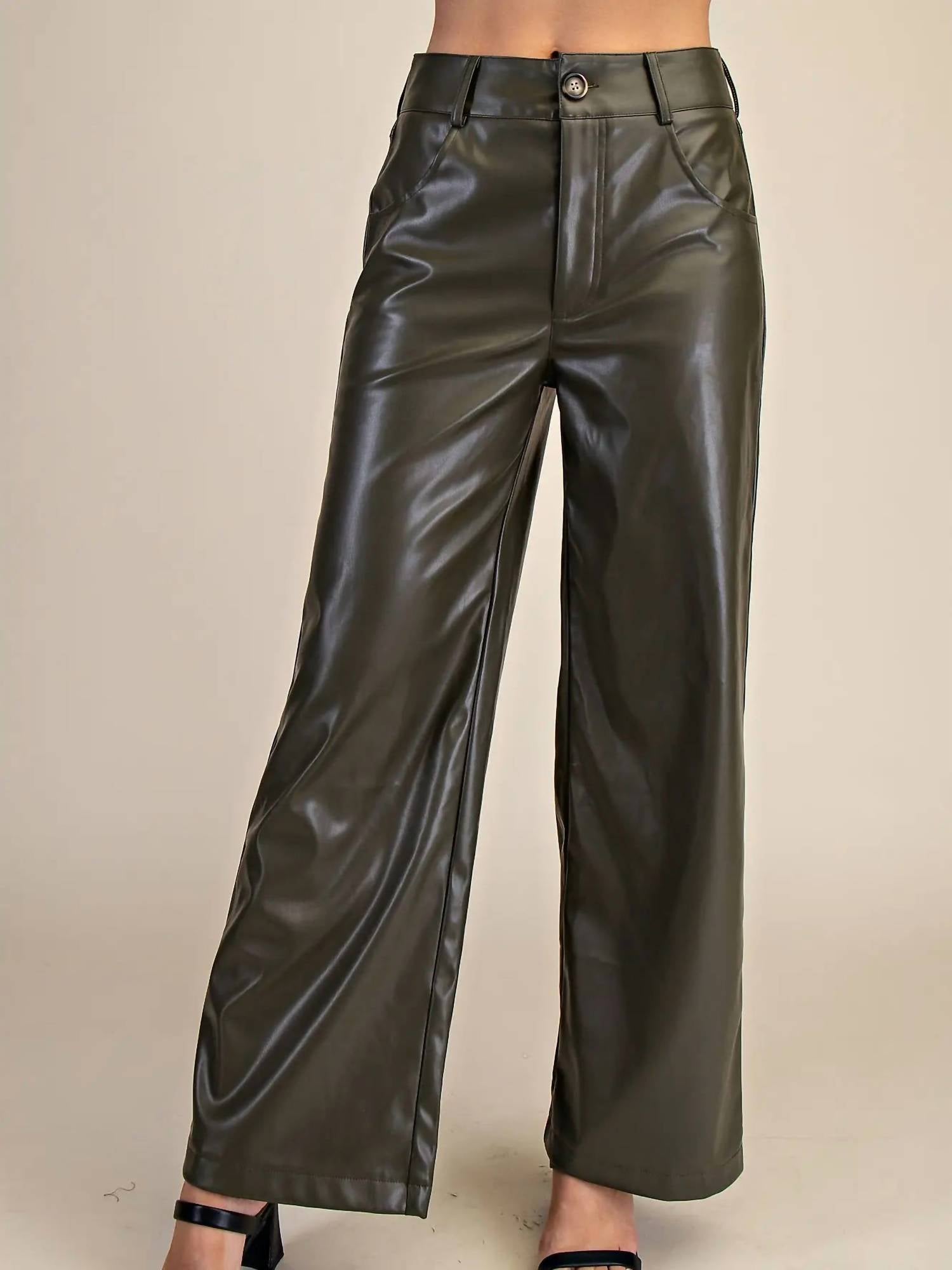 Glam - High Waist Wide Faux Leather Pants