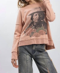 Blue Velvet - Women's Sitting Bull Print Long Sleeve Pullover
