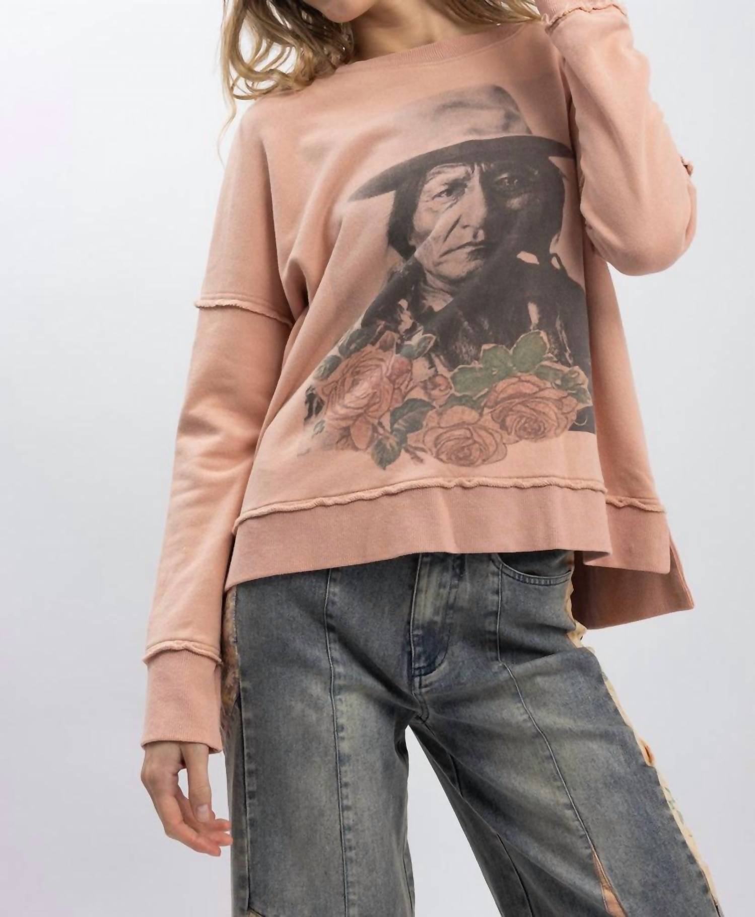 Blue Velvet - Women's Sitting Bull Print Long Sleeve Pullover
