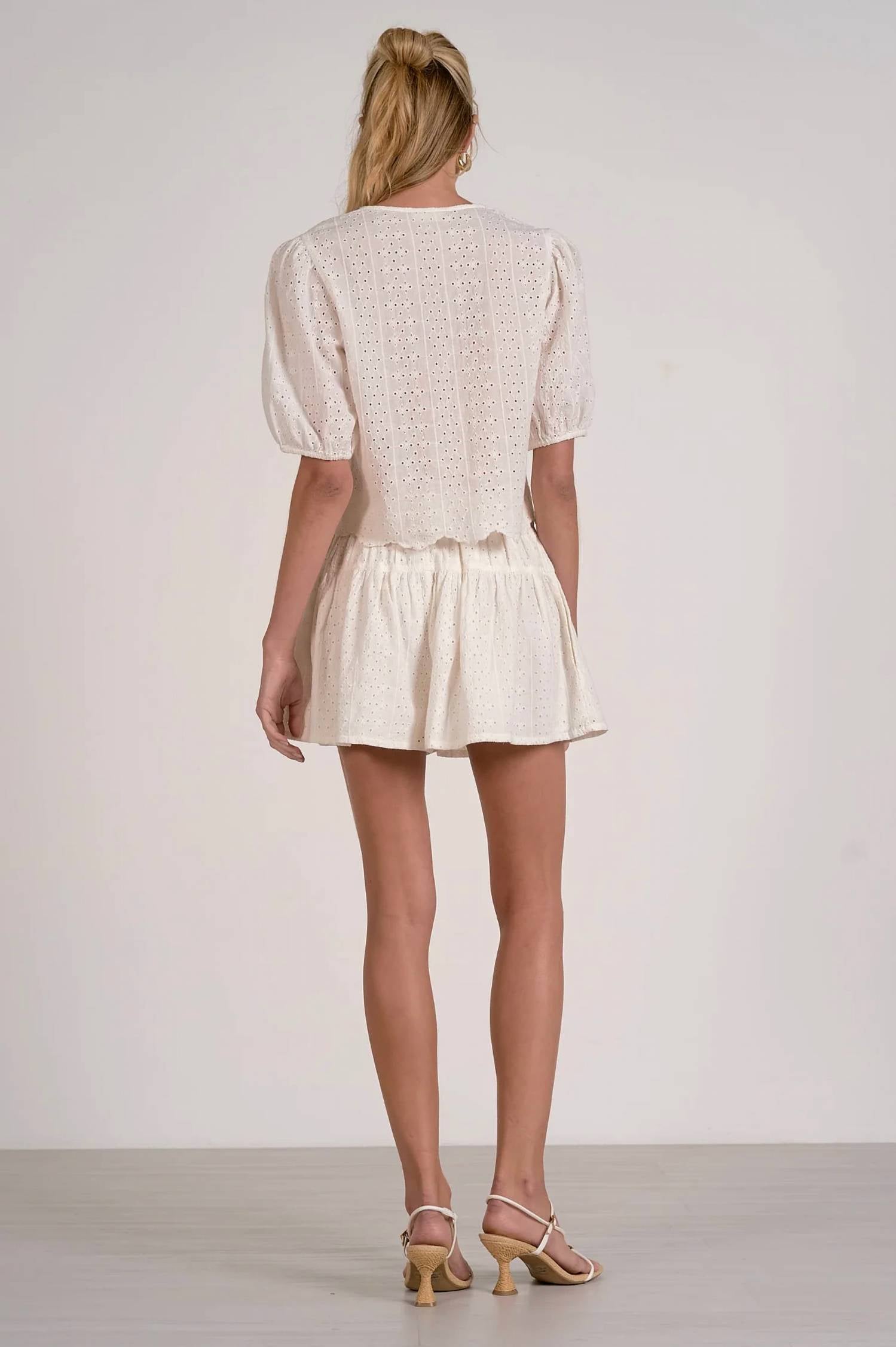 Elan - Olivia Eyelet V-neck Top