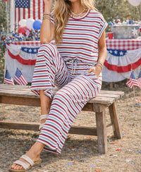 Sewn And Seen - 4th Of July Americana Ribbed Striped Lounge Set