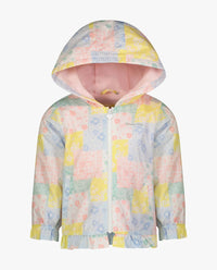 London Fog - Girls Printed Zip Front Hooded Ruffle Raincoat