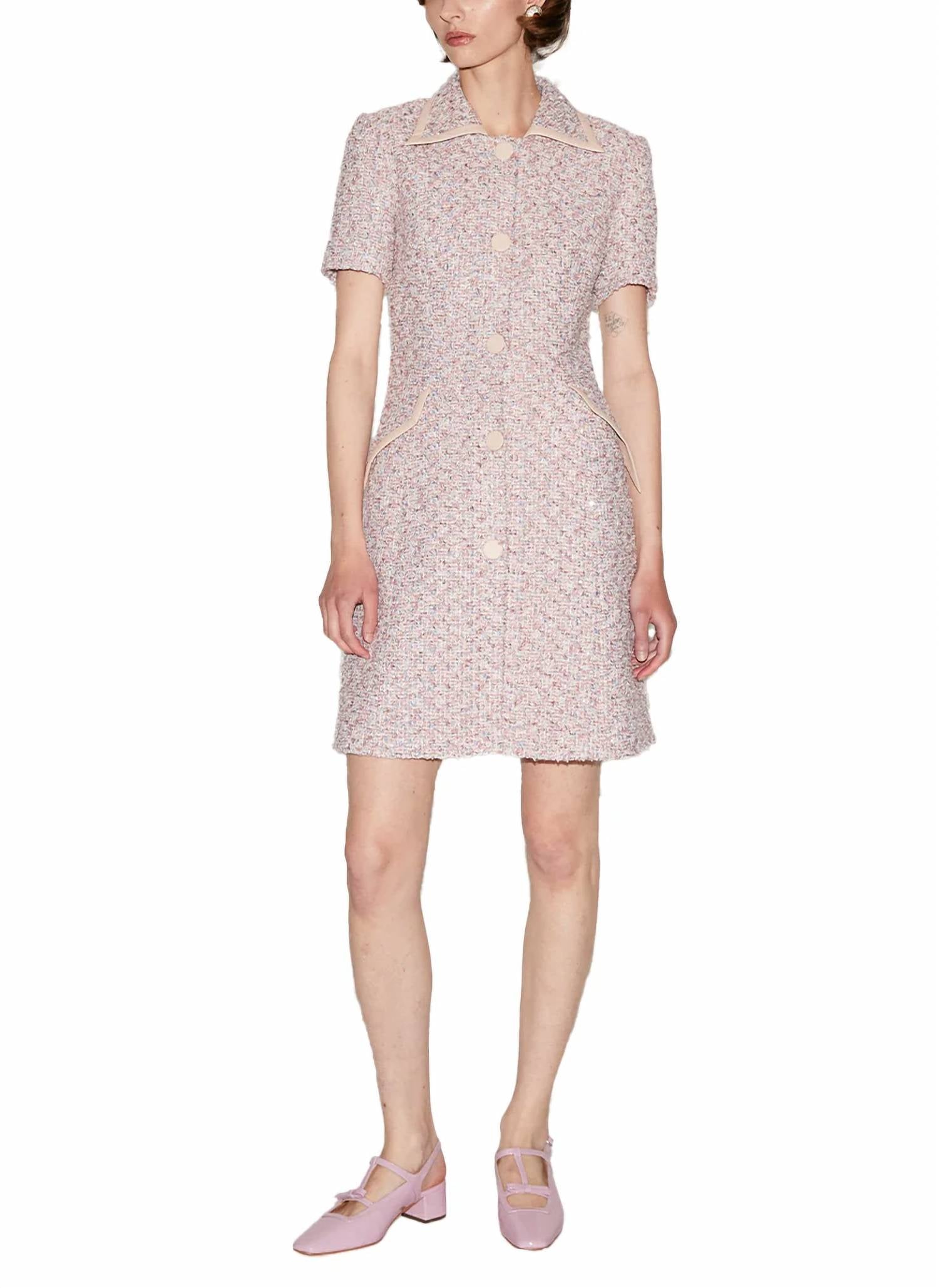 Huishan Zhang - Riley Tweed Dress with Satin Trim