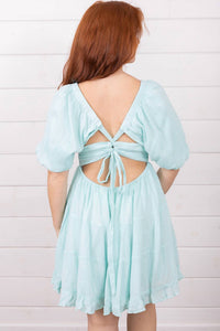 Free People Flowy Mini Dress in clear skies blue - women's dress - alternate view