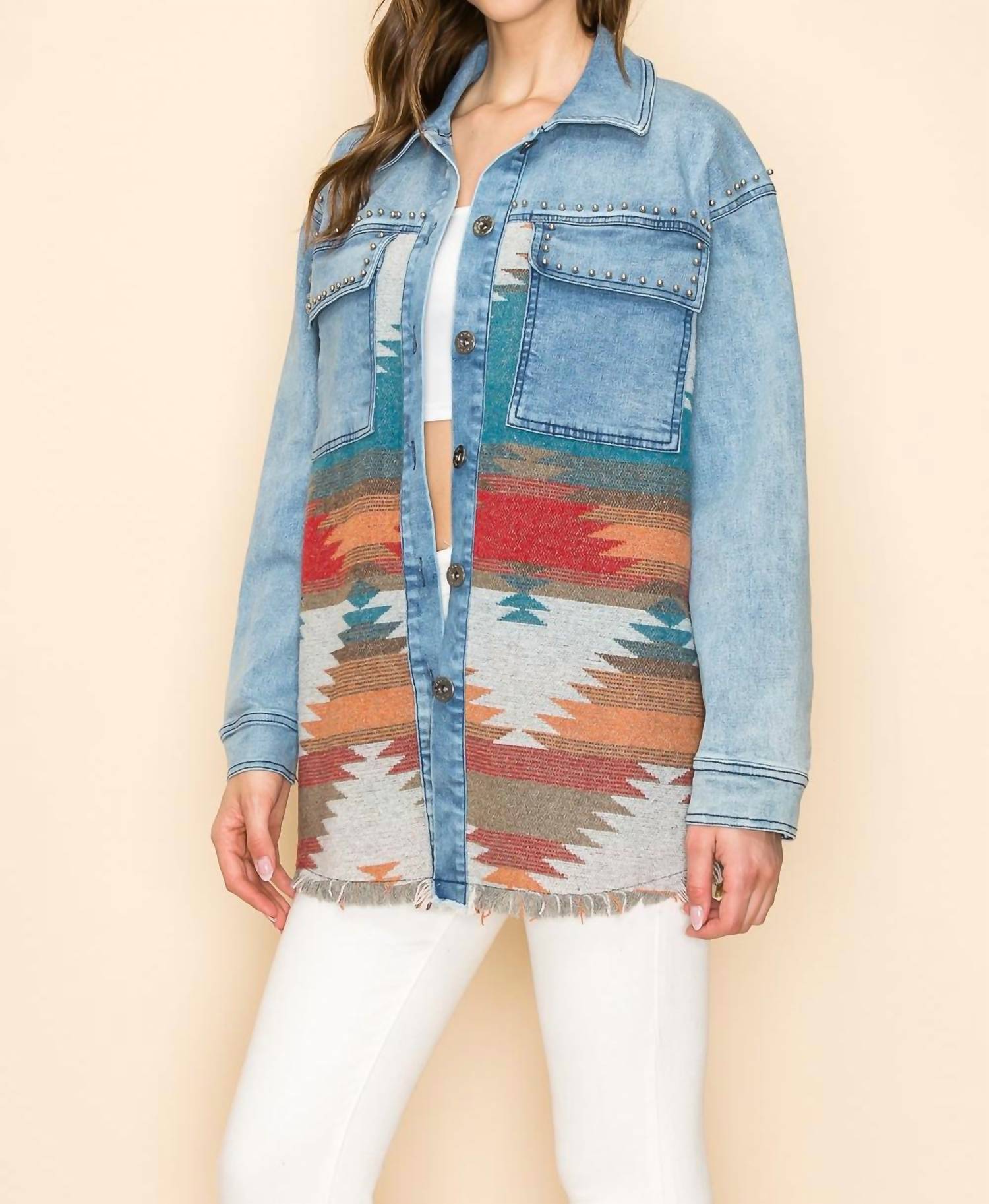 Way - Oversized Aztec Jacket With Studs