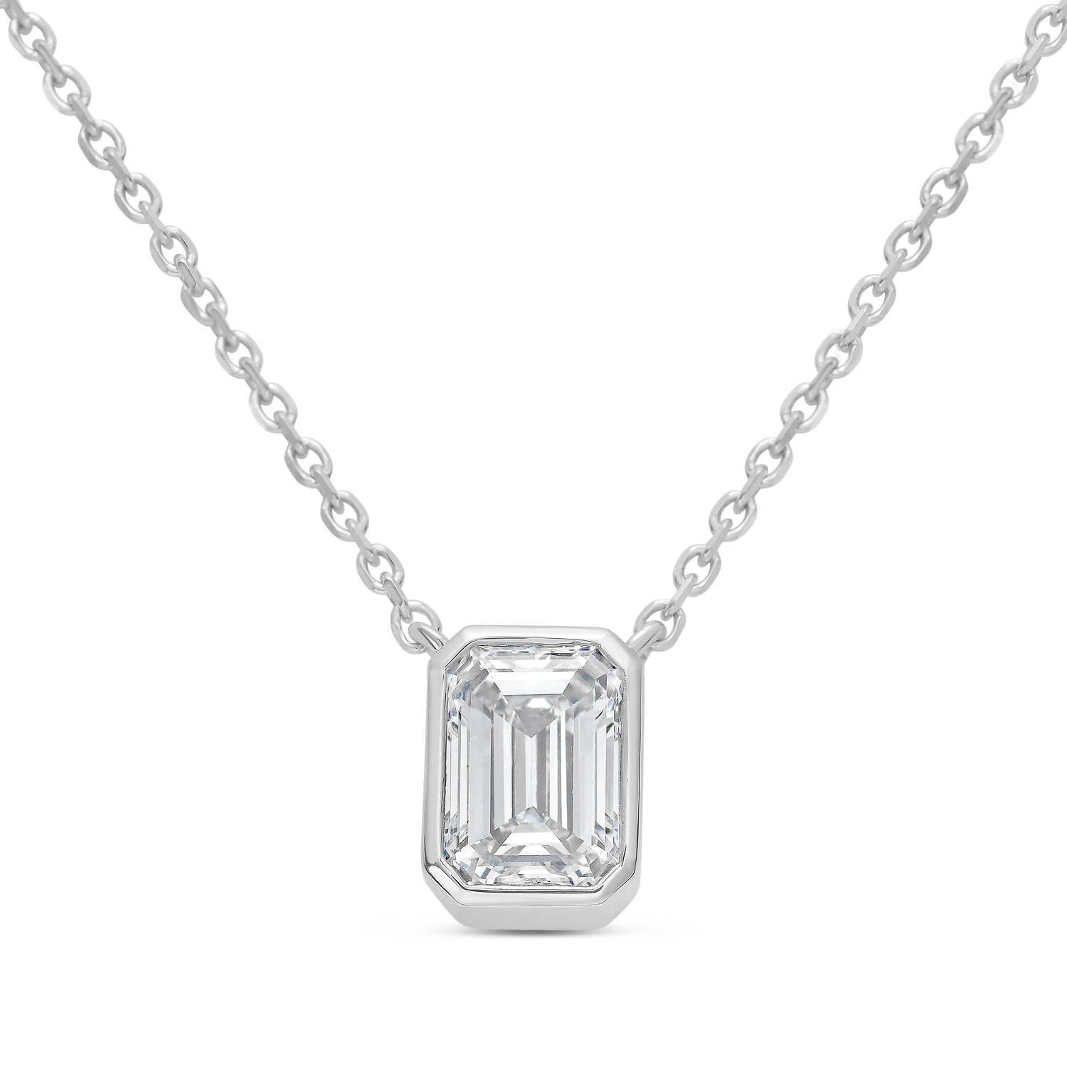 Diana M Jewels - 2.00cts Lab Grown Emerald Bezel Pendant Necklace - Classic
