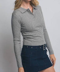 Love Tree - Cable Knit Polo Sweater Top