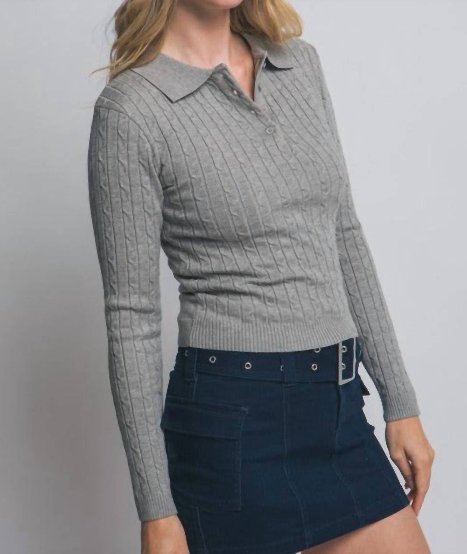 Love Tree - Cable Knit Polo Sweater Top