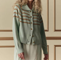 The Great. - Scholar Cardigan with Crochet Stripes