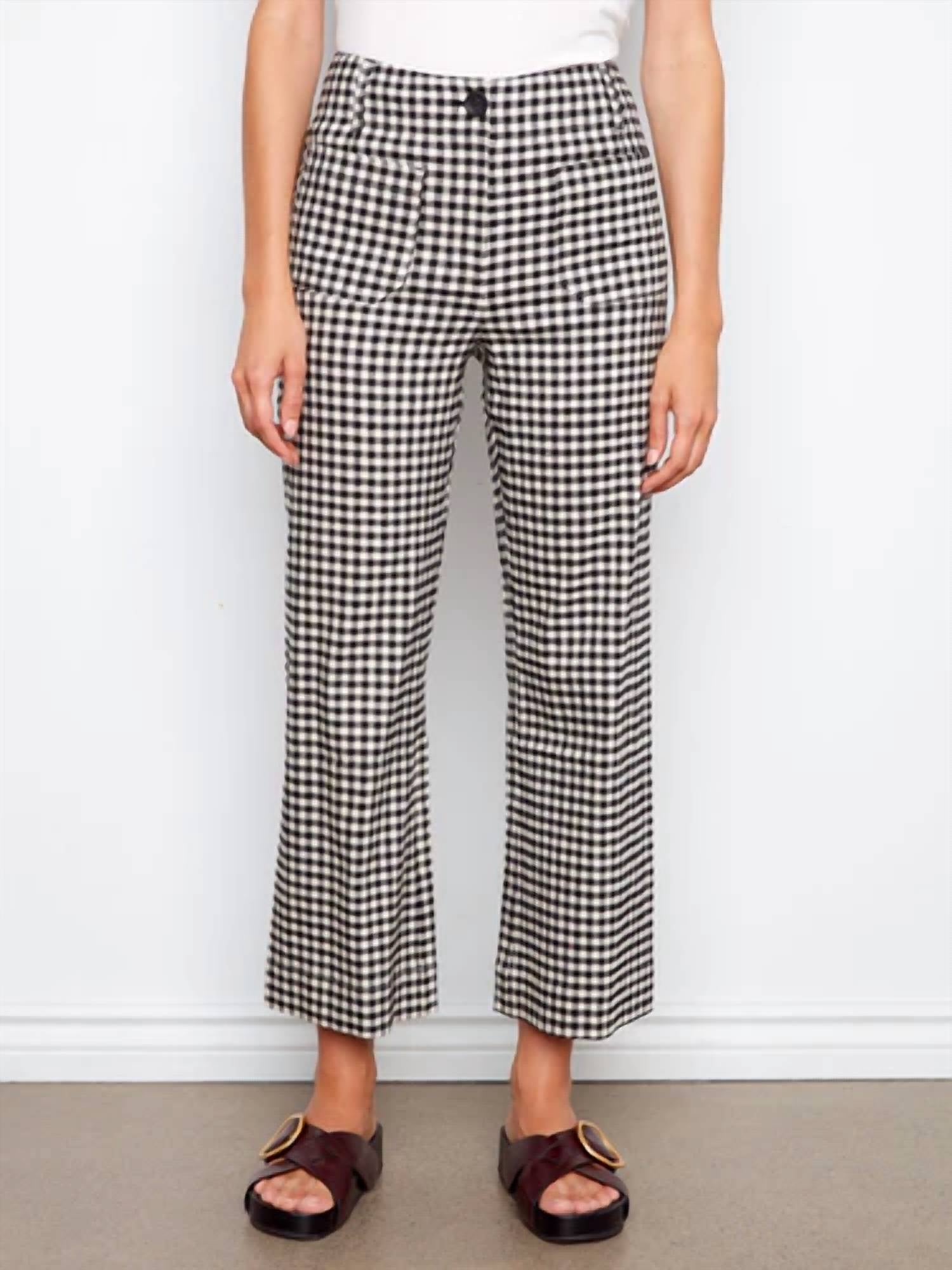 Charlie B - Gingham Wide Leg Pant With Patch Pockets