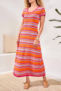 Tribal - Textured Jacquard Scoop Neck Midi Dress