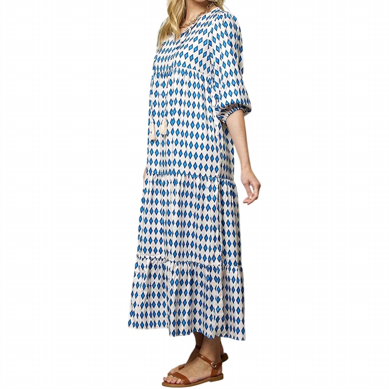 Cezele - Print Three Quarter Puff Sleeve Maxi Dress