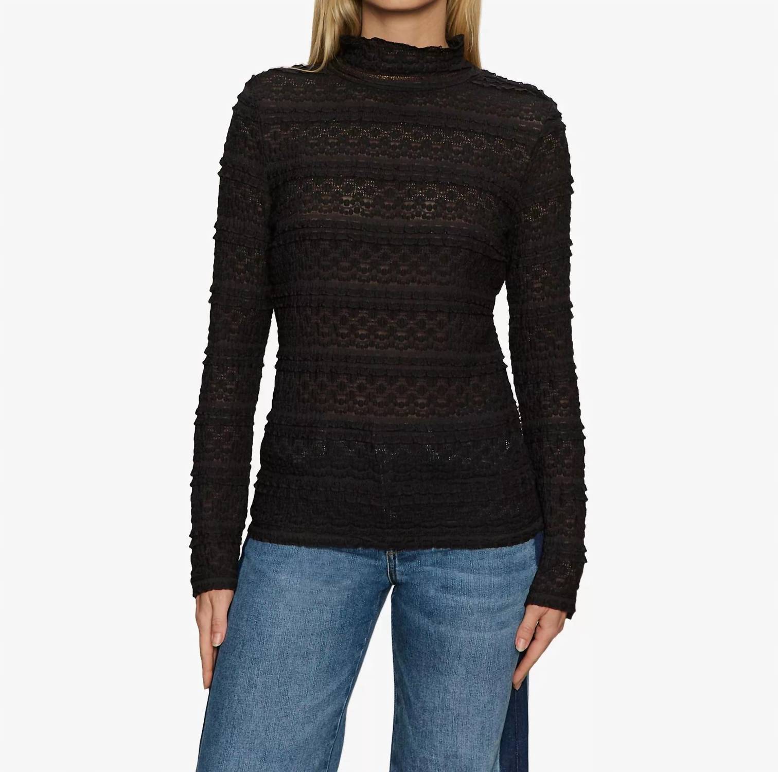 Sanctuary High Crew Lace Tee Top in black - women's long sleeve top